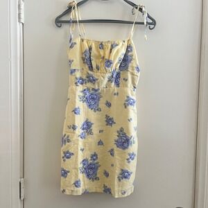 Forever 21 Floral Milkmaid Smocked Mini Dress Small Ruched Bust Cottage Coquette